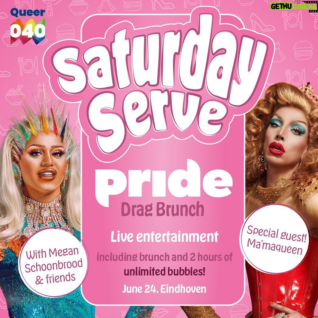 Ma'Ma Queen Instagram - Op 24 juni organiseren we samen met The Social Hub Eindhoven de 3e editie van Saturday Serve - Drag Brunch! Ditmaal een Pride editie met special guest: Ma'maQueen! Maak je klaar voor 2 uur drag performances inclusief brunch en onbeperkt bubbels voor maar €45.- (Chin Chin darling). Om deze brunch compleet te maken, hebben we een Pride afterparty met DJ + de kans om een selfie te scoren met je favoriete queen! Wacht niet te lang. Er zijn maar 60 tickets beschikbaar. QUEENS: Memsy Mellons, Kelly Pump, Destiny Gold... én niemand minder dan Dragrace Holland queens Megan Schoonbrood en Ma'MaQueen! INFO & TICKETS: @queer040 #eindhoven #eindhovencity #ehv #lgbt #lgbtqia #lgbtq #lgbtq🌈 #lgbteindhoven #lhbti #queer #gay #gayeindhoven #dragqueen #dragqueens #dragbrunch #dragraceholland #meganschoonbrood #rupaulsdragrace #dragqueensofinstagram #eurovision #eurovision2023 #songfestival #esc #esc2023 #esc2023🇺🇦 #queer #queer040 Eindhoven, the Netherlands