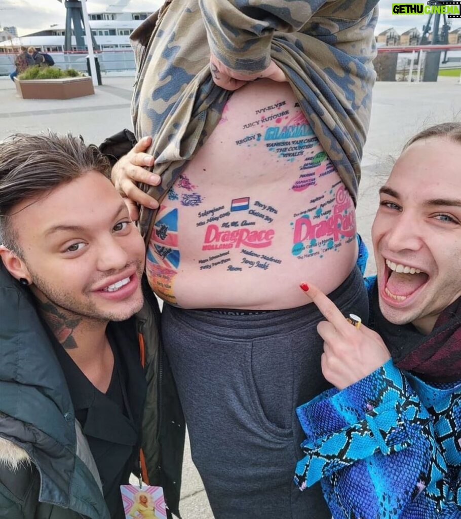 Ma'Ma Queen Instagram - wonderful crazy fan ( @james_draglife ), who has all the names of Rupaul drag race participants tattooed on his body! I love him! • • this was 1 day before dragcon london opened. and we took a break from dressing our booth. @iammamaqueen • • #londen #tattoo #rupaul #rupaulsdragrace #friends #live #inkt #instagram #instatattoo #gaytattoo #dragcon #funny #names #dragraceholland #instaink #share London, United Kingdom