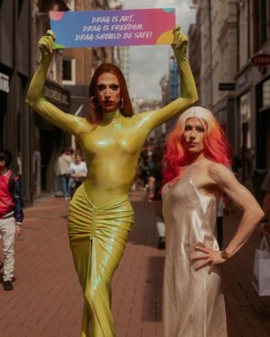 Ma'Ma Queen Instagram - Thankful for this amazing day @lush where we raised awareness that the art of drag is under attack and therefor our entire queer community. When @the.diverseagency @dragsofanarchy and @thequeeragency_ started a petition that people could sign to stand in solidarity with drag artist, @lush_nl reached out to us and together we created this beautiful day where every Lush store in the country was for one day the stage of a fabulous Drag and we asked the lush customer to sign this petition! Thank you so much for the support, on this day, in the past and in the future🩷 
Sign the petition : link in bio ! 

Pictures by @andyonderstal 
Hair by me
Outfit by me 
#dragisart #dragisfreedom #dragshouldbesafe #dragisnotacrime #swipe