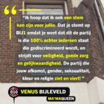 Ma'Ma Queen Instagram - ROTTERDAM REPRESENTS! Venus Bijleveld (die/diens) @iammamaqueen staat op nummer 13 op de kandidatenlijst van @politiek_bij1 voor de Tweede Kamerverkiezingen 2023. Samen met nog vijf andere kandidaten komt Venus uit…jawel..Rotterdam! 📸: @katalinn Venus is een multidisciplinaire performance artist, kunstenaar en dragmoeder. Venus woont in de wijk Feyenoord in Rotterdam Zuid. Wij vroegen Venus zichzelf daar voor te stellen bij diens favoriete plek: het kruispunt Randweg/Beijerlandselaan. Wat wil Venus bereiken voor stemmers binnen en buiten Rotterdam? En wat is diens verbinding met Zuid? Venus: “Ik voel mij thuis in Rotterdam Zuid, en dan met name op dit kruispunt Randweg / Beijerlandselaan. In mijn buurt wonen zoveel verschillende mensen met verschillende culturele achtergronden, afkomsten, leeftijden, religies, queers en trans- personen. Rotterdam Zuid is representing diversity! Er heerst een ‘we are in this together’ mentaliteit: een gelijkwaardig leven en laten leven. Als ik langs dit kruispunt loop voel ik dat echt! Iedereen is hier ‘anders’, maar ieder op een eigen intersectionele manier: wij voelen dat wij als gemarginaliseerde groepen door het huidige systeem niet worden gezien of serieus worden genomen. Dat schept wel een onuitgesproken band! Ik ontken niet dat er op Zuid ook queer- en transhaat heerst, maar ik ervaar juist dagelijks ook veel warme reacties op mijn uitgesproken queer uiterlijk.” Venus is namelijk in ‘full glam’ als Ma’MaQueen, maar ook ‘gewoon’ in broek met hoodie zichtbaar queer, trans, en nonbinair: “Juist nu is representatie hard nodig. Wij zijn er altijd geweest en wij zullen er altijd zijn. Ik hoop dat andere (jongere) queer- en transpersonen mij zien en denken: ‘Ik wil, kan én mag dat ook’. Dat zij zich gezien voelen.” Venus wilt ook een brug zijn voor de ouders, familie en vrienden, de ‘allies’, van de LHBTIQA+ gemeenschap. Ook buiten Rotterdam, in de kleine steden, in de Achterhoek: “Een stem op BIJ1 is een stem vóór jouw LHBTIQA+ dierbare! In deze keiharde rechtse wereld hebben zij jullie stem nodig in hun strijd naar veiligheid!” Caption & ID verder in de comments: