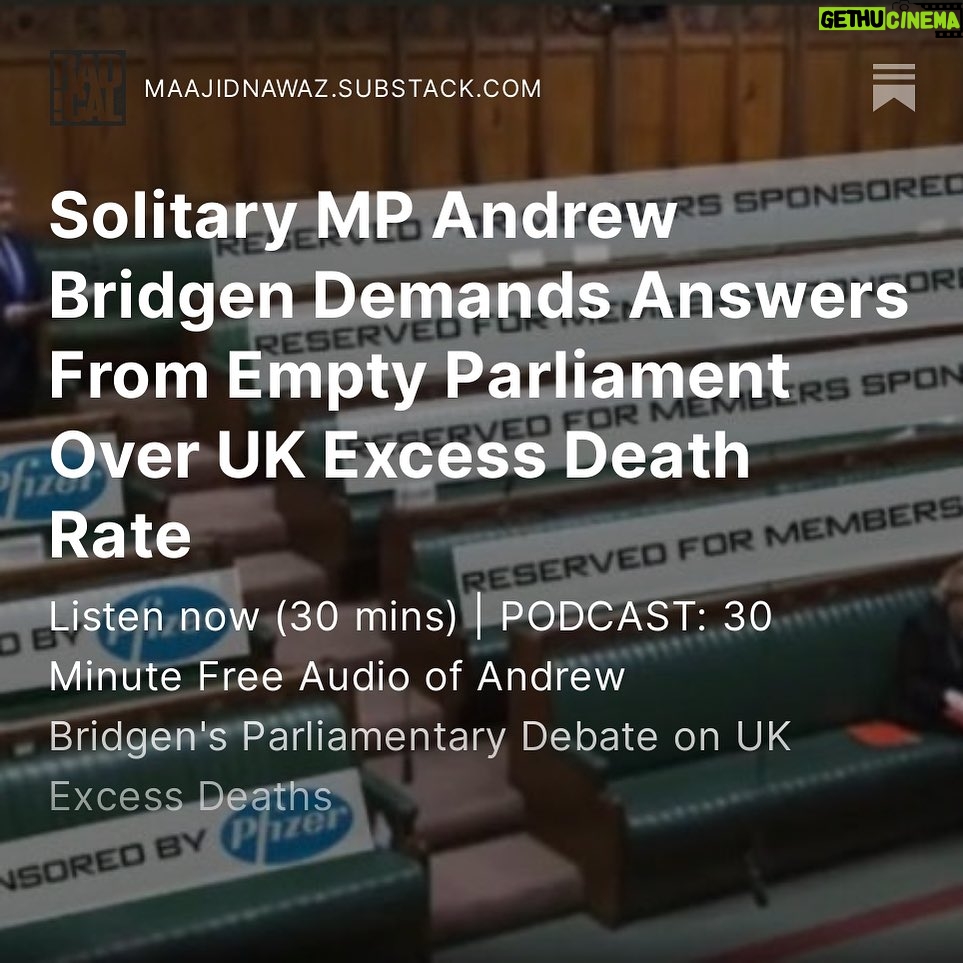 Maajid Nawaz Instagram - NEW Radical Dispatch: Solitary @andrew_bridgen MP Demands Answers From Empty Parliament Over UK Excess Death Rate Plus PODCAST: 30 Minute Free Audio of Andrew Bridgen's Parliamentary Debate on UK Excess Deaths (see my Stories for link)