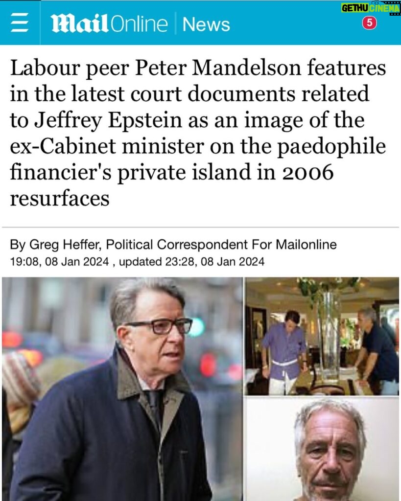 Maajid Nawaz Instagram - The Daily Mail: Labour peer Peter Mandelson (PM Tony Blair’s former Director of Communications) features in the latest court documents related to Jeffrey Epstein as an image of the ex-Cabinet minister on the paedophile financier's private island in 2006 resurfaces (See my Stories for link)