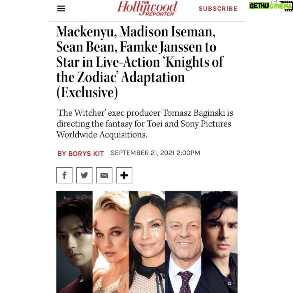 Mackenyu Instagram - News from Toei and Sony Pictures is finally out! この度、Knights of the Zodiacに主演させていただくことになりました。 #hollywoodreporter #madisoniseman #famkejanssen #seanbean #diegotinoco