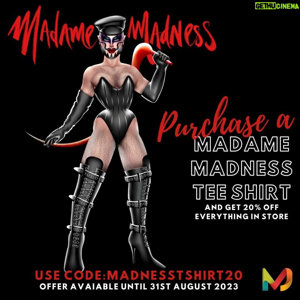Madame Madness Instagram - Superstar of Ru Paul Drag Race Holland @madame.madness is not only a Drag Queen, but a designer too. Purchase one of her stunning tee shirts exclusively from Mister Jock, and get a further 20% off everything in store. Use code: MADNESSTSHIRT20 Offer is valid until 31st August. Amsterdam, Netherlands