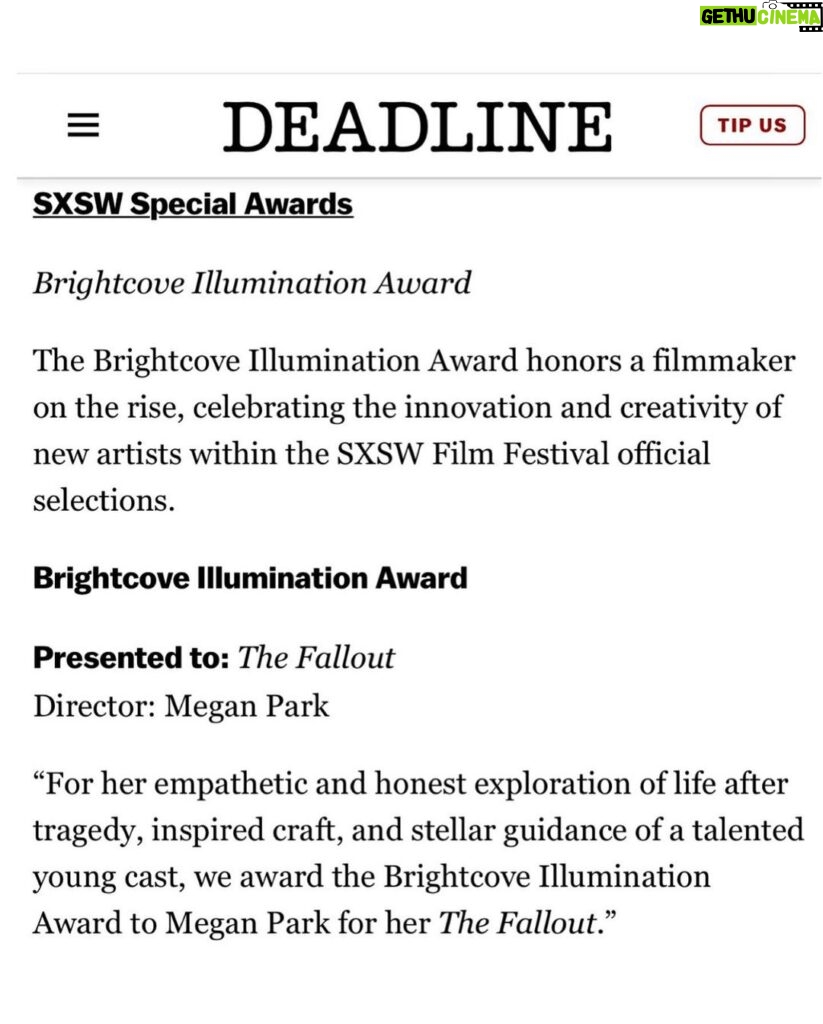 Maddie Ziegler Instagram - the fallout won the grand jury prize for best film at sxsw !!!!!! and @meganparkithere won the brightcove award for director on the rise !!!!! i’m so honored and proud to be apart of this film. 😭❤️thank you so much @sxsw