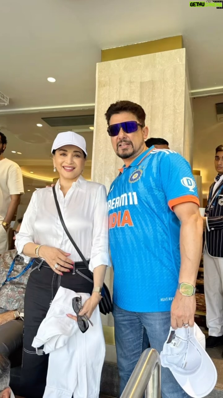 Madhuri Dixit Instagram - And there u have it. Congrats #TeamIndia. What a fabulous showing by our boys in Blue. Nice way to end #Shami. Congrats to @virat.kohli for back to back centuries and 50 ODI centuries overall, and breaking the Master Blaster’s record. Hats off to @shreyasiyer96 for great batting. We loved the game today! Thank u for a magical experience @BCCI #WorldCup2023 #SemiFinalShowdown #TeamIndia @madhuridixitnene @virat.kohli @sachintendulkar #thalaivar #Rajnikanth @davidbeckham @anushkasharma @vickykaushal09 @kunalkemmu @mumbaicricassoc @amol_kale76
