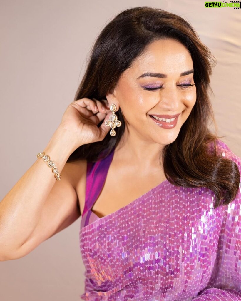 Madhuri Dixit Instagram - “If a kiss could be seen, it would look like a violet” 💜 - Lucy Maud Montconery #monday #celebration #photoshoot #photooftheday #violet
