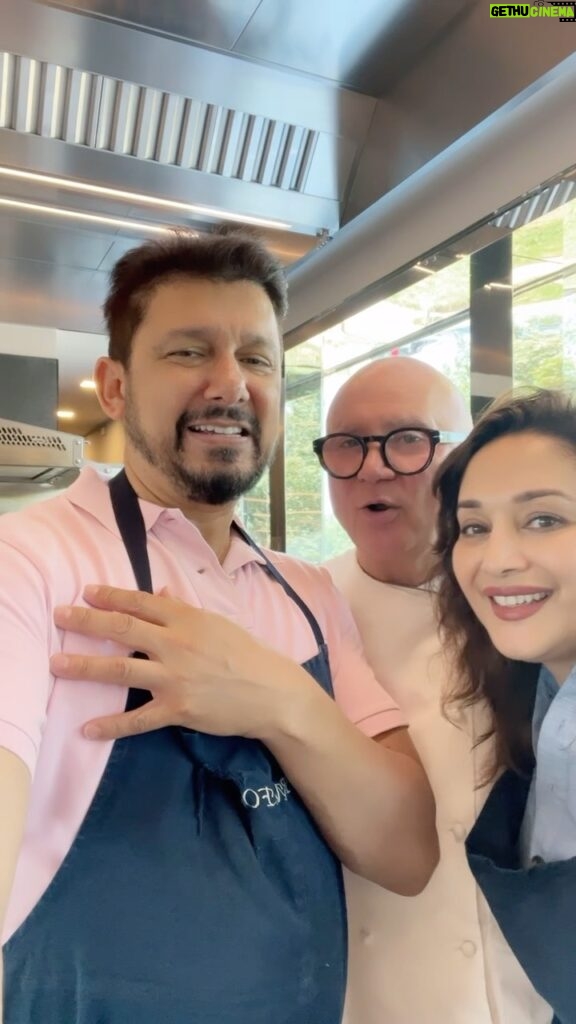 Madhuri Dixit Instagram - Great cooking starts with great Chefs with vision. So when we had a chance to dine with the great Gaetano Trovato and then take a lesson with the 2 Michelin star chef and his team, we were truly humbled. Here is his vision.❤️ #DrNene #michelinstar #chefgaetanotrovato