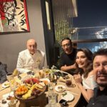 Madhuri Dixit Instagram - It’s the company that makes the evening❤️ A very happy wedding anniversary to @subhashghai1 #MuktaGhai and to @muktaartsltd @anupampkher @duttsanjay @apnabhidu #aboutlastnight