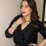 Madhuri Dixit Instagram - Colour is everything, black and white is more. — Dominic Rouse #monday #mondaymotivation #mondaymood #picoftheday #blackoutfit #blackandgold