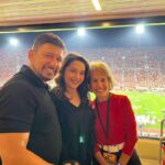Madhuri Dixit Instagram - Amazing to watch the USC vs Stanford football game as guests of President Folt. The game was action packed and of course USC won 56-10. Fabulous night with amazing people! Many thanks to @President Folt #DeanYannisYortsos #DeanElizabethDaly #DeanEmilyRoxworthy for hosting us. Am grateful to USC for the education the boys will be receiving❤️