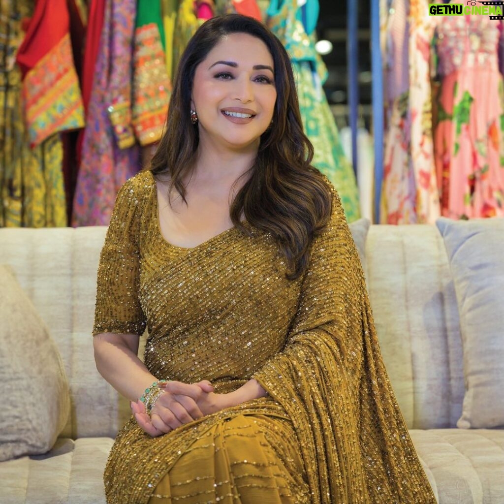 Madhuri Dixit Instagram - Pernia’s Pop-Up Studio’s Surat store launch was a soirée filled with elegance and allure, illuminated by the presence of @madhuridixitnene. Her radiant aura elevated the ambience as she gracefully explored and unveiled the meticulously crafted curation. #MadhuriDixit #PerniasPopUpShop #PerniasPopUpStudio #StoreLaunch #Surat