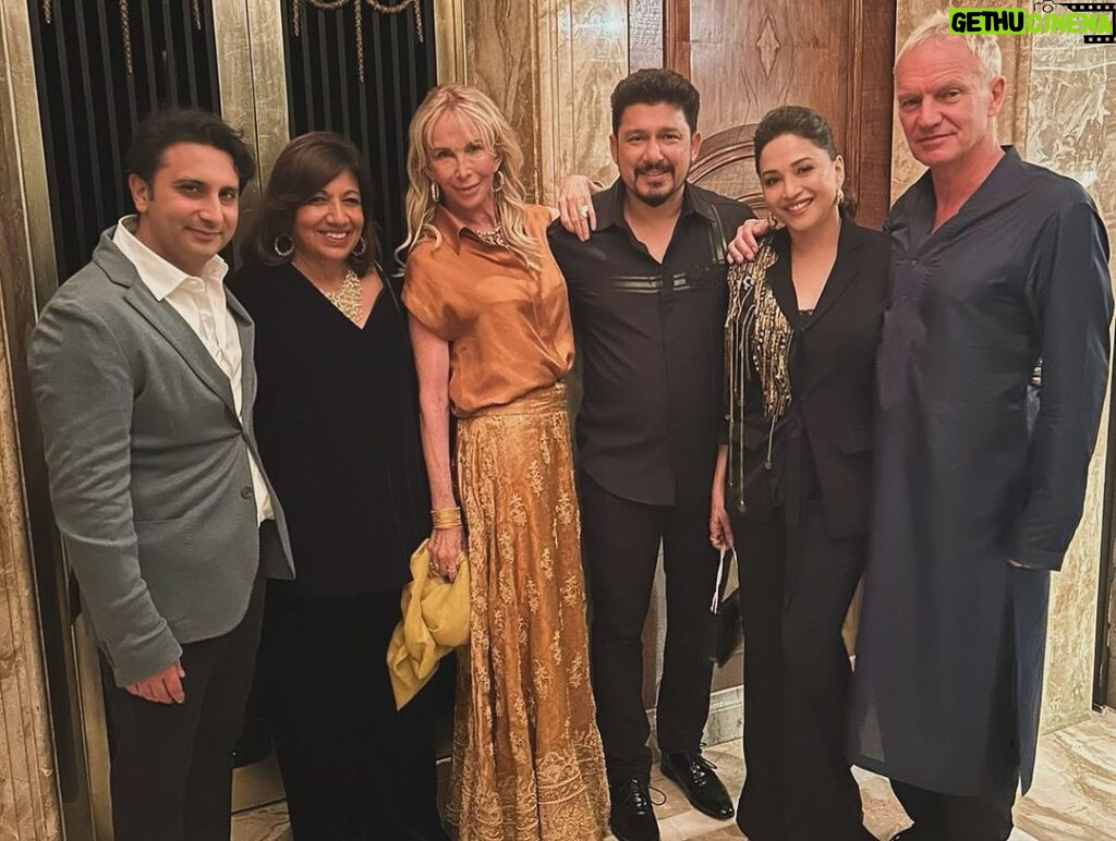 Madhuri Dixit Instagram - Had an amazing evening with our gracious hosts, @shawkiranmazumdar and @adarpoonawalla and @natasha.poonawalla It was such a pleasure spending time with everyone. One of the highlights was meeting @theofficialsting and @trudiestyler who are truly amazing and so lovely❤️
