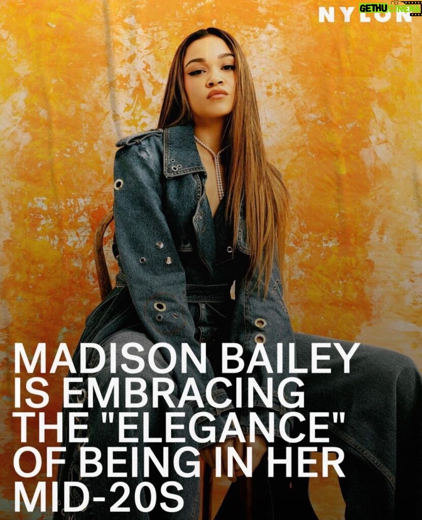 Madison Bailey Instagram - Surreal but ok 😭 thank you SO much @nylonmag ! Add this to my top 8 🧡 Written by @sophiajune Photographer: @jveloz Stylist: @dustinconnorellis Hair: @grahamnation Makeup: @kendalfedail