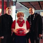 Magda Szubanski Instagram - Sharon got the Sherrin!! Saving the day @cortneevine and @darcyvee #afl #aflgf #aami #clanger Melbourne Cricket Ground (MCG)
