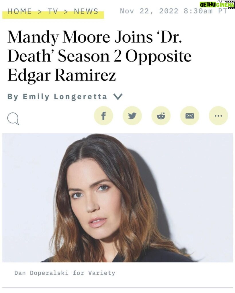 Mandy Moore Instagram - Secret’s out! I wasn’t expecting to head back to work so soon but I couldn’t say no to Dr. Death and the chance to work with @edgarramirez25 and my friend @jennifermorrison to tell this story.