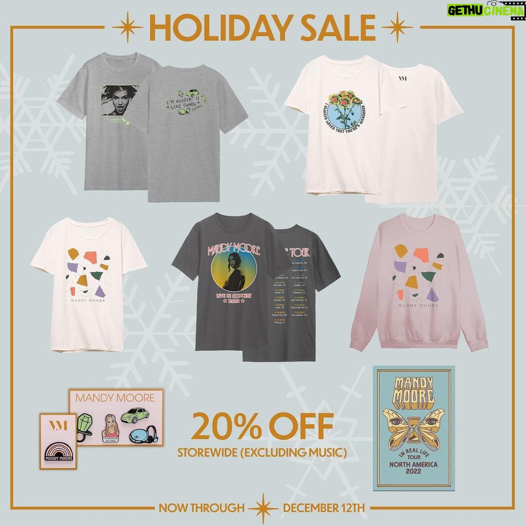 Mandy Moore Instagram - My holiday sale is live at my store now! Get 20% off everything (except music) until December 12th. Happy holidays everyone!!