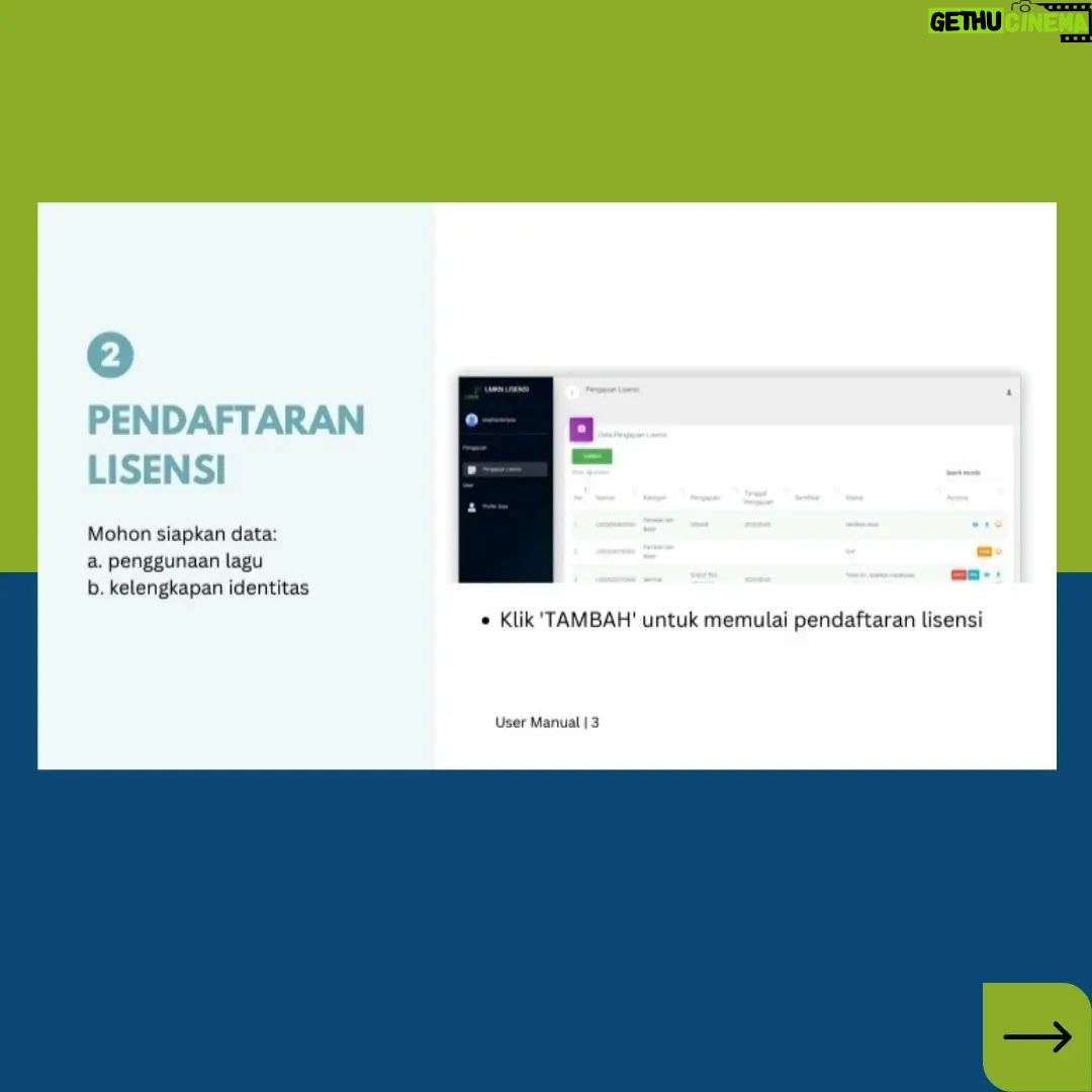 Marcell Siahaan - 75 Likes - Kabar LMKN!
Masih bingung cara untuk melalukan lisensi pemakaian lagu melalui LMKN untuk Live Concert?
Saat ini LMKN telah memiliki sistem online yang dapat diakses dimanapun dan kapanpun loh!
Ikuti step-step sistem administrasi pelisensian berikut ini, Jika masih bingung atau ada pertanyaan lainnya silahkan hubungi kami di nomor 021- 29101017 (Jam Kerja) atau dapat melalui email: sekretariat@lmkn.id
Ayo, dukung musisi Indonesia dengan selalu taat membayar lisensi disetiap pemakaian lagu ditempat umum!
#LMKN #lisensi