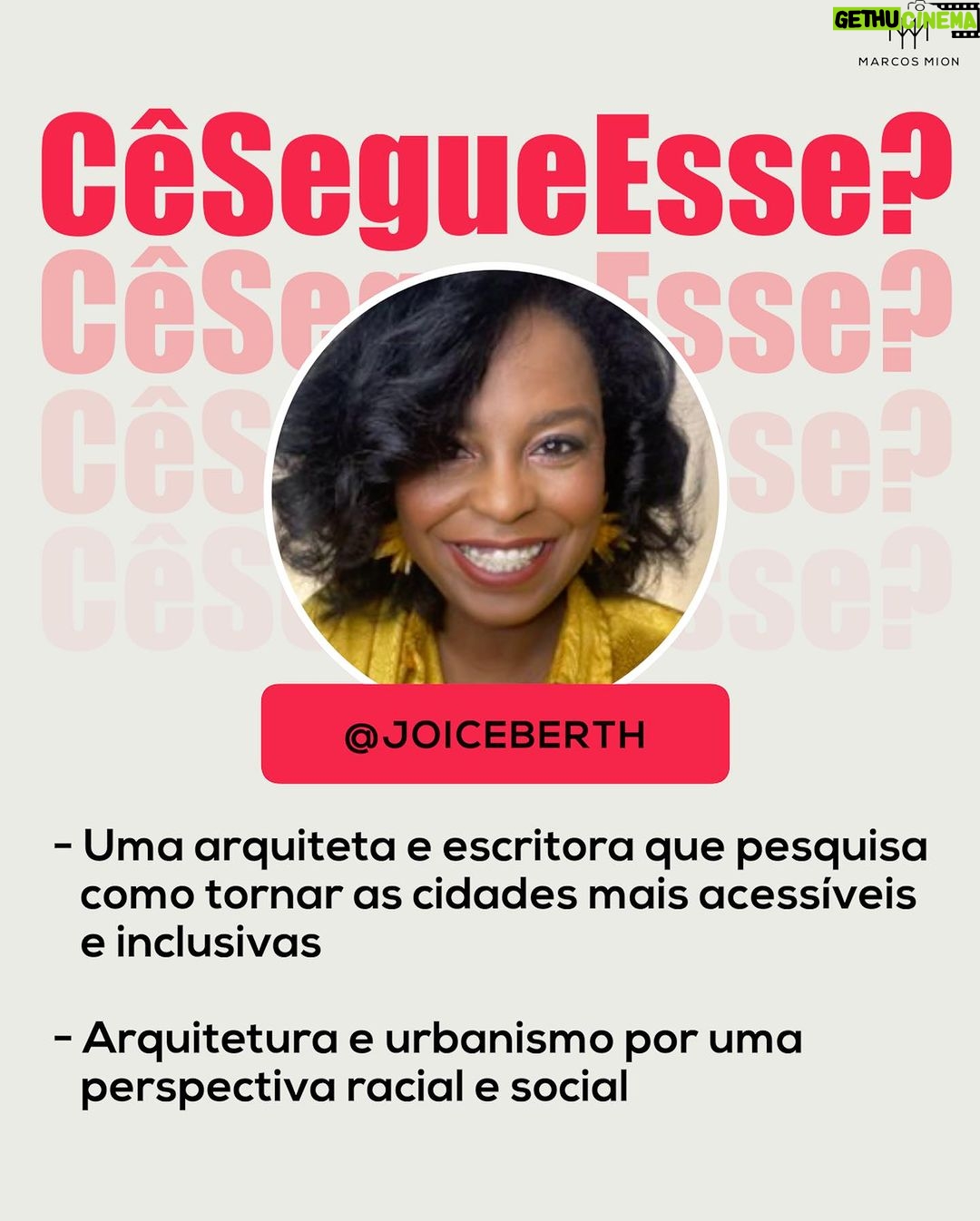 Marcos Mion Instagram - AQUI TEM PERFIS QUE VOCÊ PRECISA SEGUIR! ⤵️ Conheça mais os indicados deste #CeSegueEsse especial Dia da Consciência Negra: 💥 Joice Berth (@joiceberth): é arquiteta, urbanista, escritora e discute questões de raça, gênero, cultura e comportamento em suas redes sociais e nas palestras que realiza. Ela une seus conhecimentos para criar uma reflexão importante sobre os espaços urbanos e as cidades podem se tornar mais inclusivas. 💥 Gabriel Conrado (@eguapreto): um fisioterapeuta, mestre em ciências políticas e ativista digital de Belém que produz conteúdos sobre a realidade da negritude numa sociedade racista, sempre trazendo contexto histórico e colocando em pauta o debate sobre a luta antirracista. 💥 Rene Silva (@renesilva): É empresário, comunicador, ativista e fundador do jornal “Voz das Comunidades”. Se destacou por retratar a realidade da favela e atualmente é considerado um dos negros mais influentes do mundo pela Mipad (Most Influential People of African Descent) e, nesse ano, foi o único brasileiro na lista dos jovens líderes da revista Time. Vamos seguir essa corrente de indicações marcando nos comentários um perfil que você curte, com até 250K de inscritos!