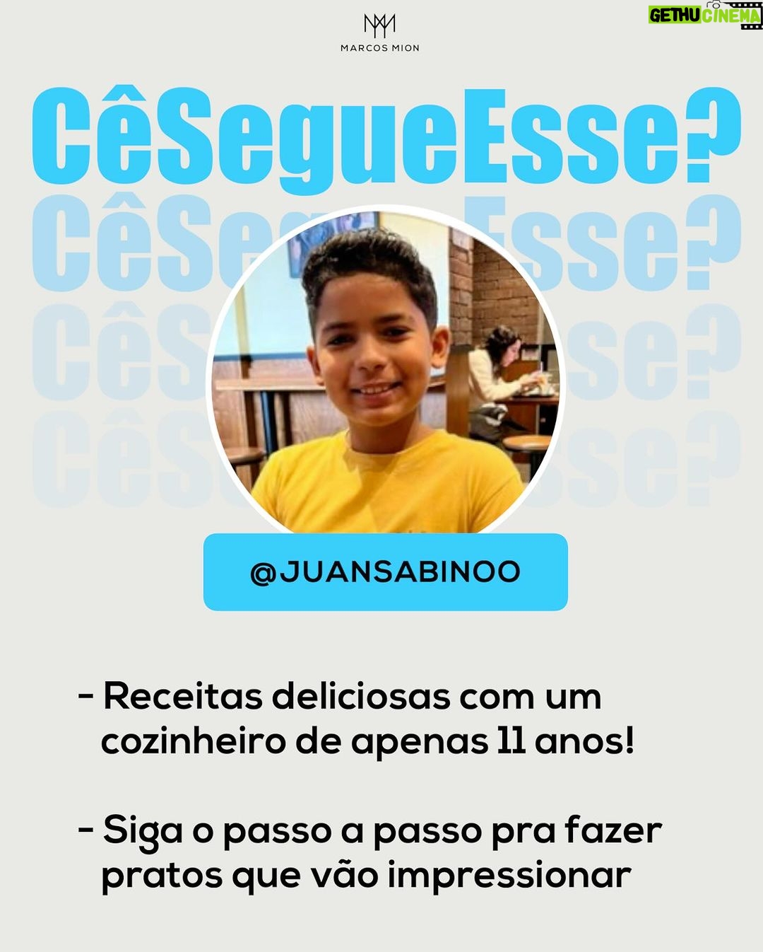 Marcos Mion Instagram - OLHA O QUE CHEGOU!👇🤩 São as indicações de perfis imperdíveis do #CeSegueEsse que você precisa conhecer e seguir: 💥 Joyce Dias (@joyceatipica): ela é mãe do Isaac, um garotinho no espectro autista e da Angelina, que no momento está em investigação do diagnóstico. Ela compartilha sua rotina e algumas reflexões profundas, tudo com o objetivo de oferecer apoio e inspiração para outras famílias que enfrentam desafios semelhantes. 💥 Cortes MPB (@cortesmpb): esse perfil leva você para os bastidores das carreiras dos maiores cantores e compositores da Música Popular Brasileira! A cada postagem você irá encontrar cortes de entrevistas, onde os artistas compartilham curiosidades sobre suas trajetórias e as histórias por trás das músicas que se tornaram trilhas sonoras de nossas vidas. 💥 Juan Sabino (@juansabinoo): esse garoto da Baixada Santista de apenas 11 anos ama cozinhar e já é daqueles cozinheiros de mão cheia! Ele faz vídeos ensinando receitas e está se destacando pelas suas habilidades. Em uma entrevista, contou que sonha em ser um Chef e ter seu próprio restaurante que vai se chamar “Don Juan”. Daqueles sonhos que vale seguir e apoiar! Aqui você também pode participar enviando a suas 🫵 indicações (perfis com até 250K de inscritos) nos comentários ⬇️