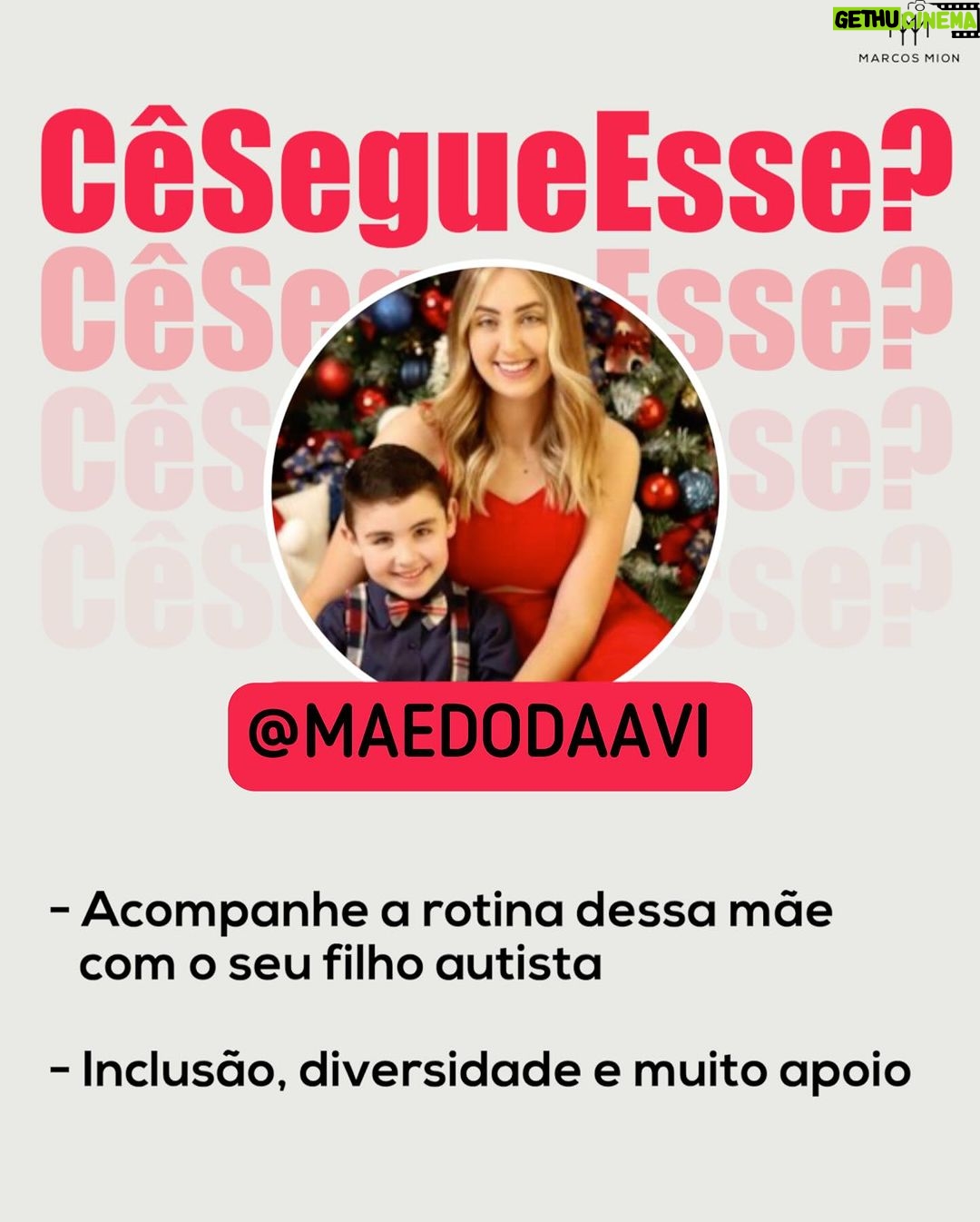 Marcos Mion Instagram - PERFIS INFORMATIVOS E CRIATIVOS PRA VOCÊ CONHECER! ⤵️😍 💥Mãe do Davi (@maedodaavi): perfil criado pela Ana, uma mãe atípica que mostra a sua rotina cuidando do seu filho autista, o pequeno Davi, sempre encorajando e empoderando outras mães e sendo uma fonte de apoio e compreensão para outras famílias. Cada post é um testemunho emocionante da força do amor incondicional e que vale acompanhar! 💥Alan Rocha (@alanrocha8): tá precisando de um momento de leveza e rir um pouco? O Alan é o cara pra trazer isso pro seu feed. Ele é ator, músico e humorista, já esteve em novelas e filmes, e cria vídeos curtos divertidos que brincam com situações do cotidiano. 💥Rê Telles (@elaqueamaviajar): ela é jornalista, colunista da revista Glamour e viajante. Já conheceu 37 países e atualmente mora em Lisboa, Portugal. Em seu perfil, mostra cada um dos destinos que conhece, pontos turísticos, lugares imperdíveis pra comer e também dá dicas que vão te ajudar na sua próxima viagem. Viu algum perfil com até 250K de inscritos e que merece aparecer aqui no #CeSegueEsse? COMENTE! 👇