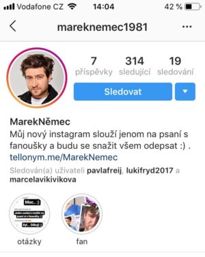 Marek Němec Instagram - Opatrne,nekdo se za M.N. pouze vydava.Lze,jediny profil je tento-tedy muj.Pokud z psychosocialniho hlediska zajimaji i ty falesne,at si da chutnat;) diky za pozornost.
M.