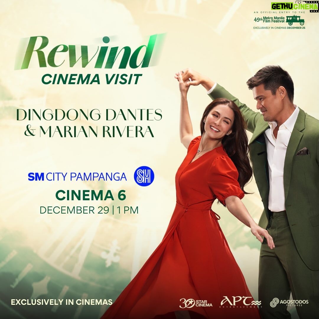 Marian Rivera Instagram - 📣 SEE YOU LATER AT SM CITY PAMPANGA! 💚⏪ Abangan ang #RewindMMFF lead stars Dingdong Dantes and Marian Rivera sa SM City Pampanga MAMAYA NA, 1PM! Yayain na ang greatest loves niyo na mag-REWIND bago magtapos ang taon! ⏪💚 #RewindNowShowing in MORE CINEMAS NATIONWIDE! #MMFF2023