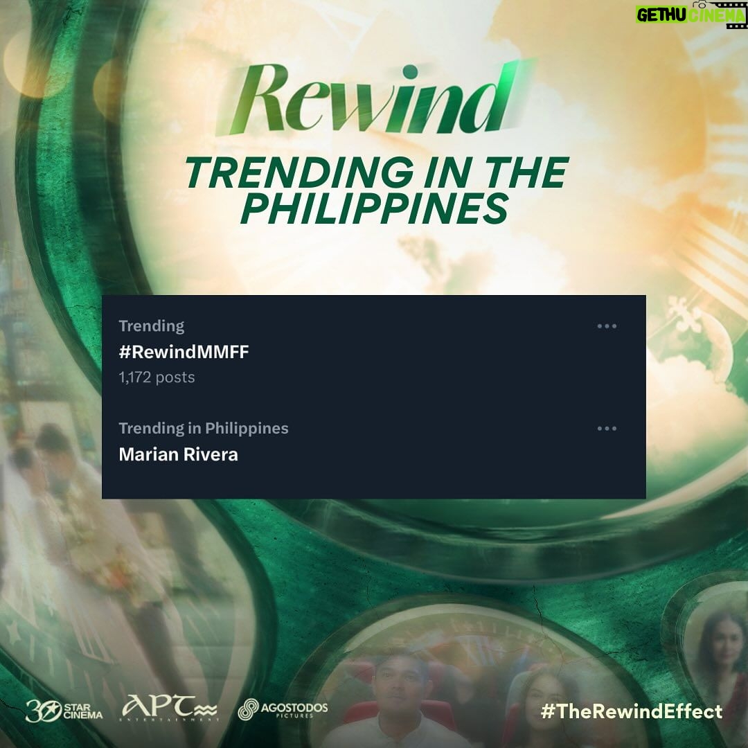 Marian Rivera Instagram - NAKAPAG-REWIND KA NA BA? ⌛️⏪ #RewindMMFF TRENDING AT PARAMI NANG PARAMI ANG SOLD OUT CINEMAS SA FIRST DAY! 🔥💚 Marami na ang nakaranas ng #TheRewindEffect! 🤧 Yayain na ang greatest love sa sinehan malapit sa inyo! Unahing mag-REWIND kasama sila ngayong Pasko sa #MMFF2023! 🎄🎁 #RewindNowShowing in cinemas nationwide