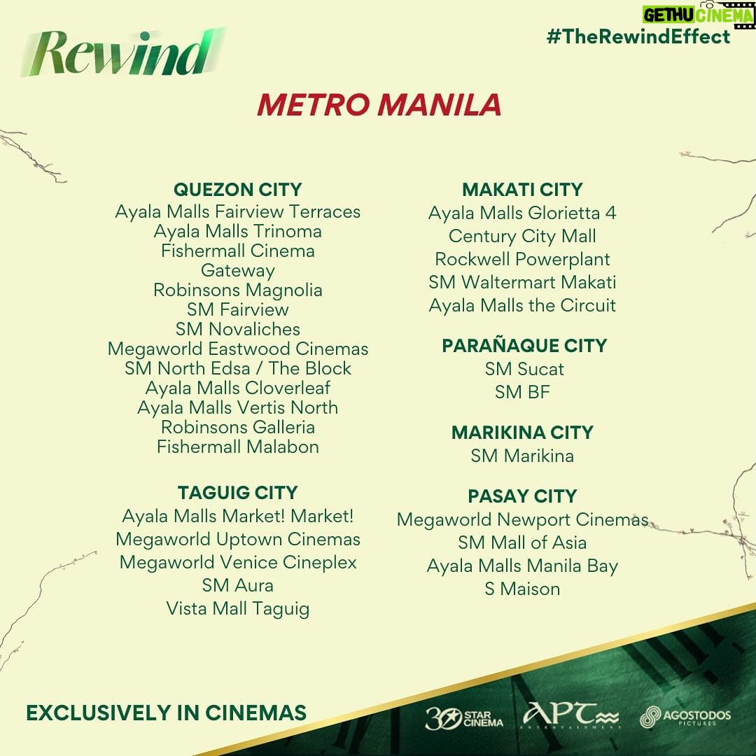 Marian Rivera Instagram - #TheRewindEffect is all over the Philippines! MORE CINEMAS TODAY dahil ginusto niyo ‘to! 🥹💚 Nakapag-Rewind ka na ba? This holiday season, mag-REWIND na with your greatest love! ⏪ 📣 Caution: Expect long lines; you can book your tickets online! Also, ihanda ang puso, maghanap ng karamay, at magbaon ng maraming pamunas ng luha. 🤧 #RewindMMFF NOW SHOWING in cinemas NATIONWIDE! #MMFF2023 #RewindNowShowing