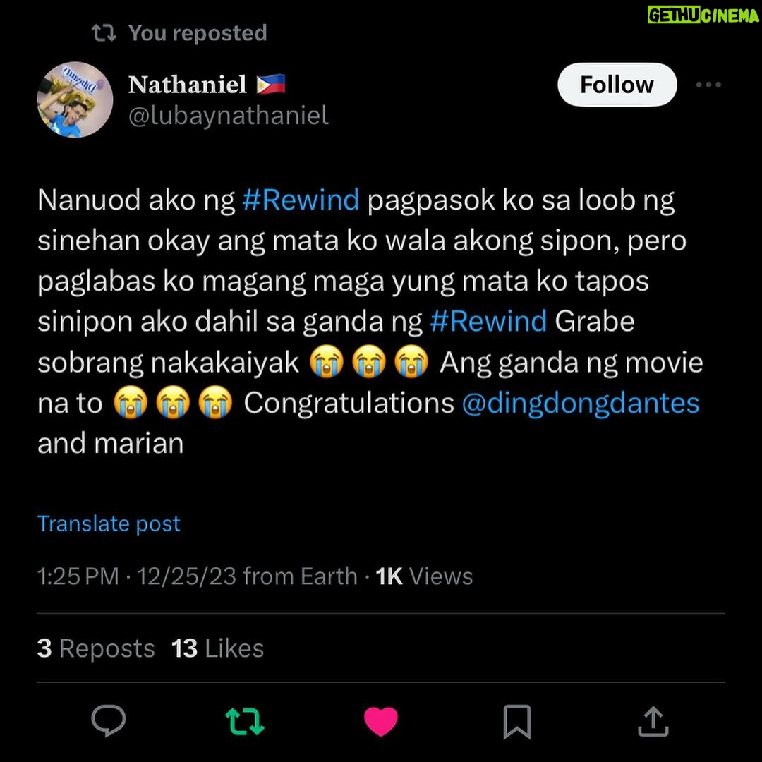Marian Rivera Instagram - Marami na ang nakaranas ng #TheRewindEffect! π₯πβͺ Sugod na sa pinakamalapit na sinehan sa inyo at yayain ang greatest love na mag-REWIND ngayong Pasko sa #MMFF2023! #RewindMMFF NOW SHOWING IN CINEMAS NATIONWIDE! ππ #RewindNowShowing