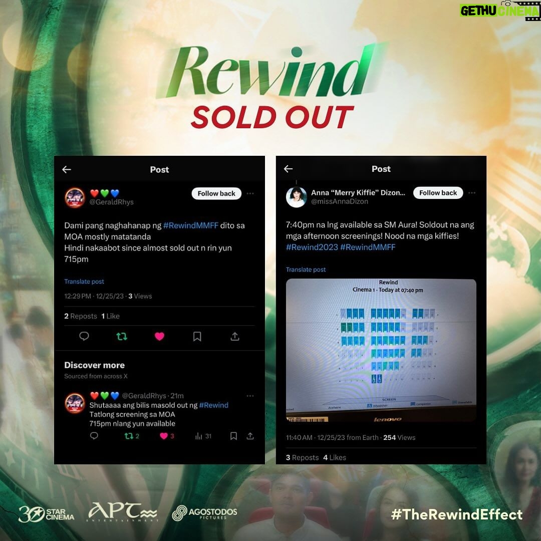 Marian Rivera Instagram - NAKAPAG-REWIND KA NA BA? ⌛️⏪ #RewindMMFF TRENDING AT PARAMI NANG PARAMI ANG SOLD OUT CINEMAS SA FIRST DAY! 🔥💚 Marami na ang nakaranas ng #TheRewindEffect! 🤧 Yayain na ang greatest love sa sinehan malapit sa inyo! Unahing mag-REWIND kasama sila ngayong Pasko sa #MMFF2023! 🎄🎁 #RewindNowShowing in cinemas nationwide