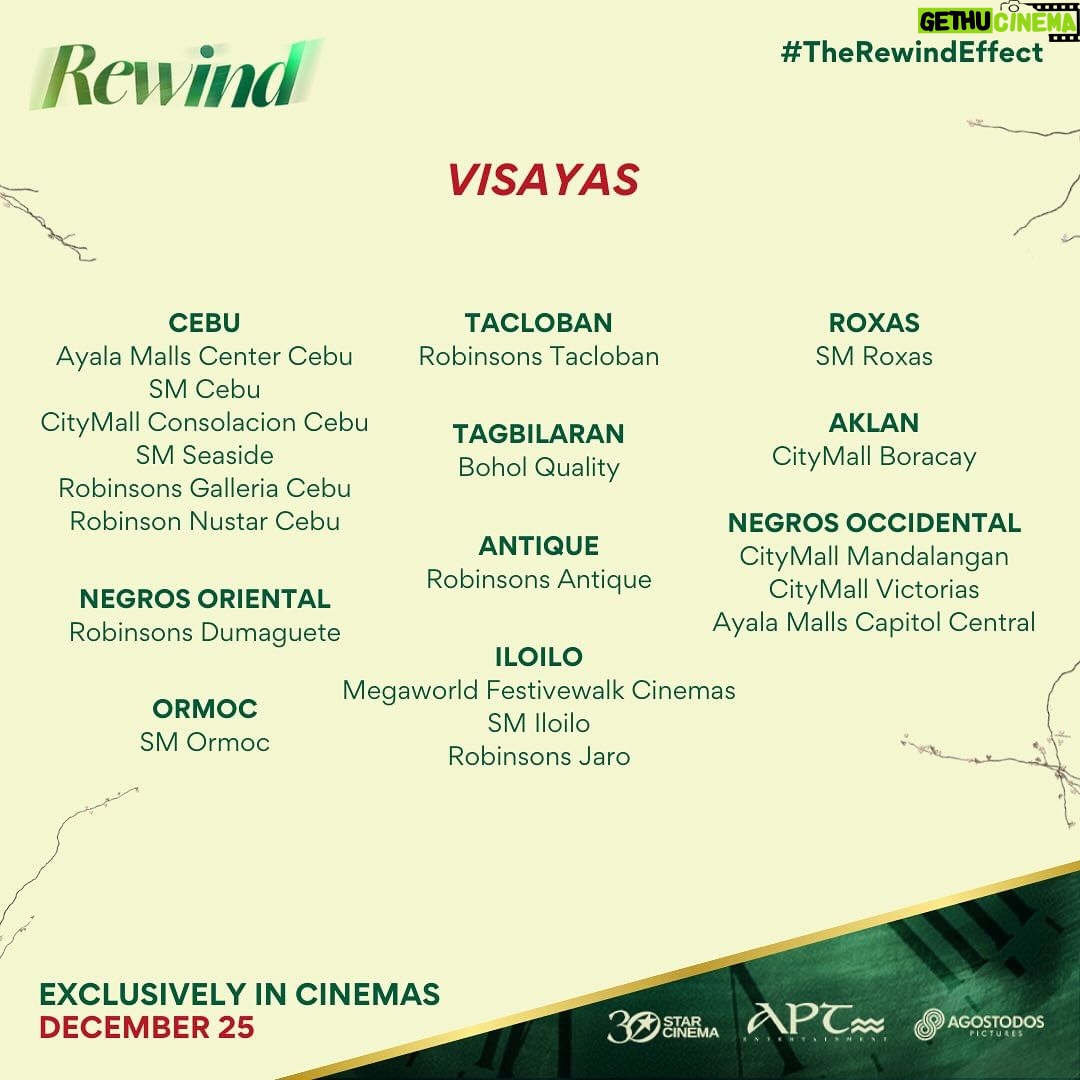 Marian Rivera Instagram - CHOOSE YOUR FAVORITE CINEMA OR THE ONE NEAREST YOU FOR THE REWIND EXPERIENCE! βͺ YAYAIN NA ANG GREATEST LOVE MO! π Caution: Bring bimpo, wag na mag make up, ihanda ang puso, sulit ito! π€§ #RewindMMFF na bukas in cinemas NATIONWIDE! #MMFF2023