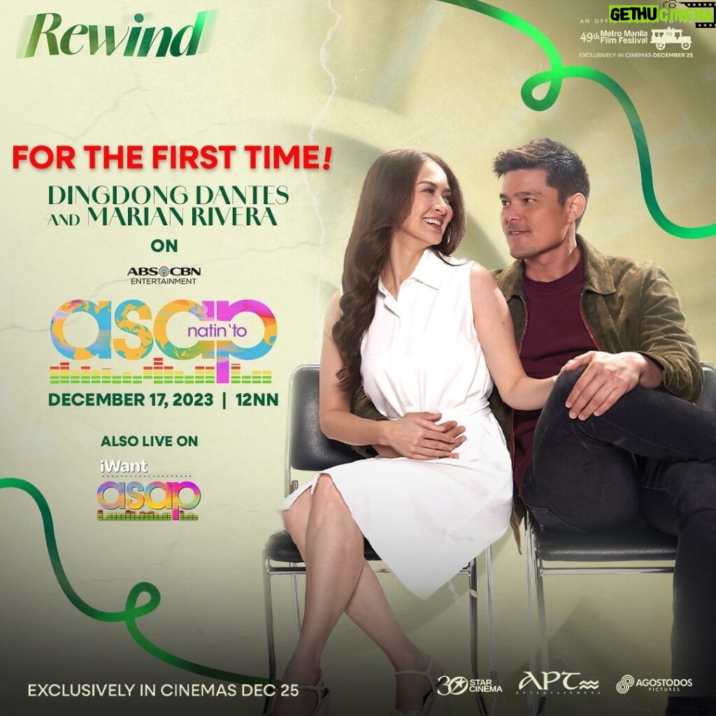 Marian Rivera Instagram - TUMATAKBO ANG ORAS! PAPAYAG BA KAYONG MAMISS ITO? 💚⌛️ Witness the #RewindMMF stars Dingdong Dantes and Marian Rivera take the ASAP Natin ‘To stage to the next level TOMORROW 12NN! 🕺💃 They will also go live on iWant ASAP afterwards! ‘Rewind’ exclusively in cinemas this December 25!