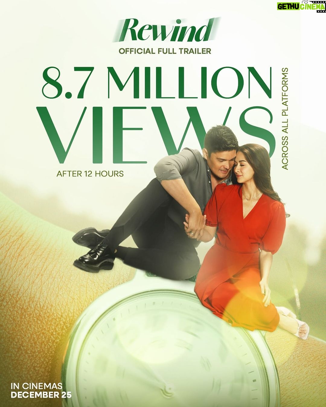 Marian Rivera Instagram - 8.7 MILLION VIEWS AFTER 12 HOURS! 💚🫶 Ngayong Pasko, give time to the ones that matter at unahing ibigay ang greatest love niyo sa #MMFF2023! ⏪🎄 Tumatakbo ang oras, ‘wag magpahuli! ⌛️ MAG-REWIND NA: 🔗 https://youtu.be/_31Tod1VvLM?feature=shared #RewindMMFF #RewindOfficialTrailer