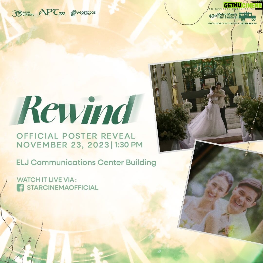 Marian Rivera Instagram - OFFICIAL POSTER REVEAL LATER ⏳💚 Abangan ang #RewindMMFF official poster unveiling with Dingdong Dantes and Marian Rivera LIVE mamayang 1:30 PM on Star Cinema’s Facebook page. Sabay-sabay tayong mag-Rewind kasama ang ating mga greatest love ngayong Pasko sa #MMFF2023! ⏪🎄
