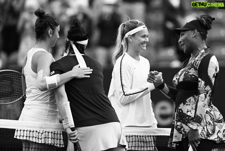 Marie Bouzková Instagram - Feeling lucky to experience these moments✨ side by side with the best @sarasorribes 😍 It’s always a privilege to share the court with you @serenawilliams and @onsjabeur 🤗 Eastbourne, East Sussex
