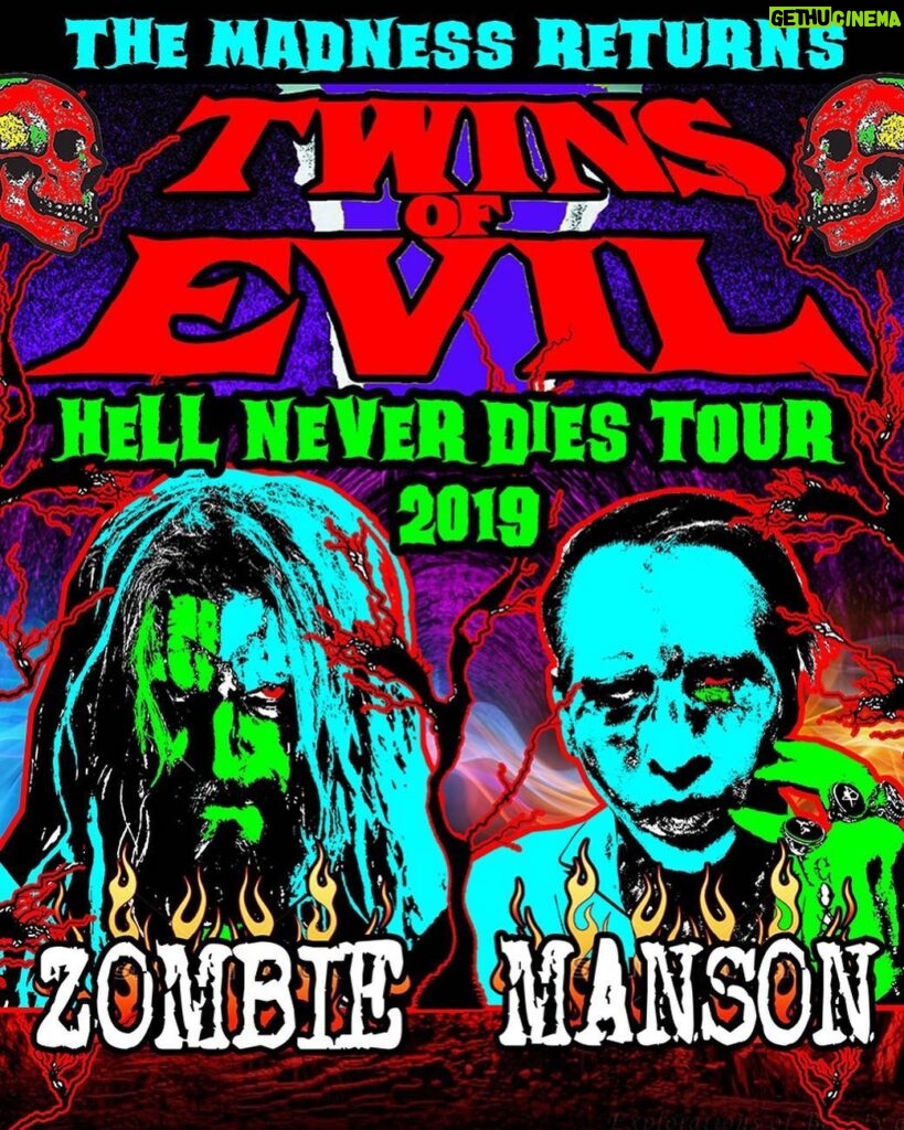 Marilyn Manson Instagram - THE MADNESS RETURNS! Marilyn Manson and Rob Zombie are hitting the road this summer with TWINS OF EVIL: HELL NEVER DIES TOUR 2019 Presale begins tomorrow Feb 20th @ 10am local time (presale password: SKELTER) until Feb 21st @ 10pm local. General tickets on sale Fri Feb 22nd @ 10am local Exclusive VIP packages will be available and announced soon! Check http://future-beat.com for updates TWINS OF EVIL: HELL NEVER DIES TOUR 2019 July 9 - Baltimore, MD - Royal Farms Arena July 10 - Allentown, PA - PPL Center July 12 - Huntington, WV - Big Sandy Superstore Arena July 13 - Cincinnati, OH - Riverbend Music Center July 14 - Evansville, IN - Ford Center July 16 - Rockford, IL - BMO Harris Bank Center July 17 - Bonner Springs, KS - Providence Medical Center Amphitheater July 21 - Council Bluffs, IA - WestFair Amphitheatre July 23 - Sioux Falls, SD - Denny Sanford Premier Center July 24 - Bismarck, ND - Bismarck Event Center July 25 - Billings, MT - Rimrock Auto Arena Aug 4 - Vancouver, BC - Rogers Arena Aug 6 - Saskatoon, SK - SaskTel Center Aug 7 - Winnipeg, MB - Bell MTS Place Aug 9 - Fargo, ND - Fargodome Aug 10 - Cedar Rapids, IA - US Cellular Center Aug 11 - Fort Wayne, IN - Allen County Coliseum Aug 13 - Grand Rapids, MI - Van Andel Arena Aug 14 - London, ON - Budweiser Gardens Aug 16 - Ottawa, ON - Richcraft Live at Canadian Tire Centre Aug 17 - Quebec, QC - Videotron Centre Aug 18 - Gilford, NH - Bank of New Hampshire Pavilion Visit http://www.marilynmanson.com for more info and ticket links!