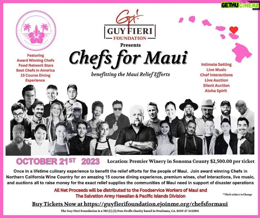 Mark Dacascos Instagram - Repost from @leeannewong β’ @guyfieri reached out to me a week ago and told me he was putting something huge together to fundraise for #Maui. My TV Chef family are all here, generously donating their time and talents. We are raising money for @salarmyhi , who have been instrumental in making sure our #mauicommunity is taken care of, having delivered tens of thousands of meals over the past two weeks. The power of food, in a cause for good. Help Maui rebuild, your donation or ticket buy makes a difference for those who have lost everything. Mahalo for your kΔkoβo. ππΌβ€οΈππͺπ½ #mahalo #mauistrong #lahainastrong #cheffamily #ohana #LFG #guyfierifoundation #flavortown #Repost @guysfoundation γ»γ»γ» The Guy Fieri Foundation is putting on Chefs for Maui Fundraiser on October 21, 2023 in Sonoma County Wine Country for a once in a lifetime culinary experience to benefit the relief efforts for the people of Maui. Join our founder,@guyfieri and over 20 award winning Chefs in Northern California Wine Country for an amazing 15 course dining experience, premium wines, chef interactions, live music, and auctions all to raise money for the exact relief supplies the communities of Maui need in support of disaster operations. Ticket sales are now live at https://guyfierifoundation.ejoinme.org/chefsformaui If you are not able to attend and would like to contribute, please go to the website and donate what you can. We look forward to seeing you there. This event will sell out, so get your tickets now! Link in the bio! #supportmaui #lahaina #maui #mauistrong #hawaii #supportnonprofits @guyfieri @chefbrookew @chefantonia @mvoltaggio @chefmichaelmina @brianmalarkey @chfshirleychung @chefshota @meilin21 @leeannewong @nappleman @asobel @superchef_23 @maneetchauhan @tobiasdorzon @stephanieizard @chefjosegarces @chef_rescigno @chefsawyer @chefamandaf @eatfellowhumans @chefbobbymarcotte @roccodispirito @hunterfieri @chefmarcmurphy @chefjustinsutherland @chef.joe.sasto