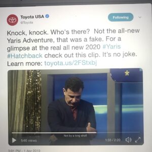 Mark DeCarlo Instagram - @toyotausa the 2020 Yaris is NO joke! https://twitter.com/Toyota/status/1112792107599753216