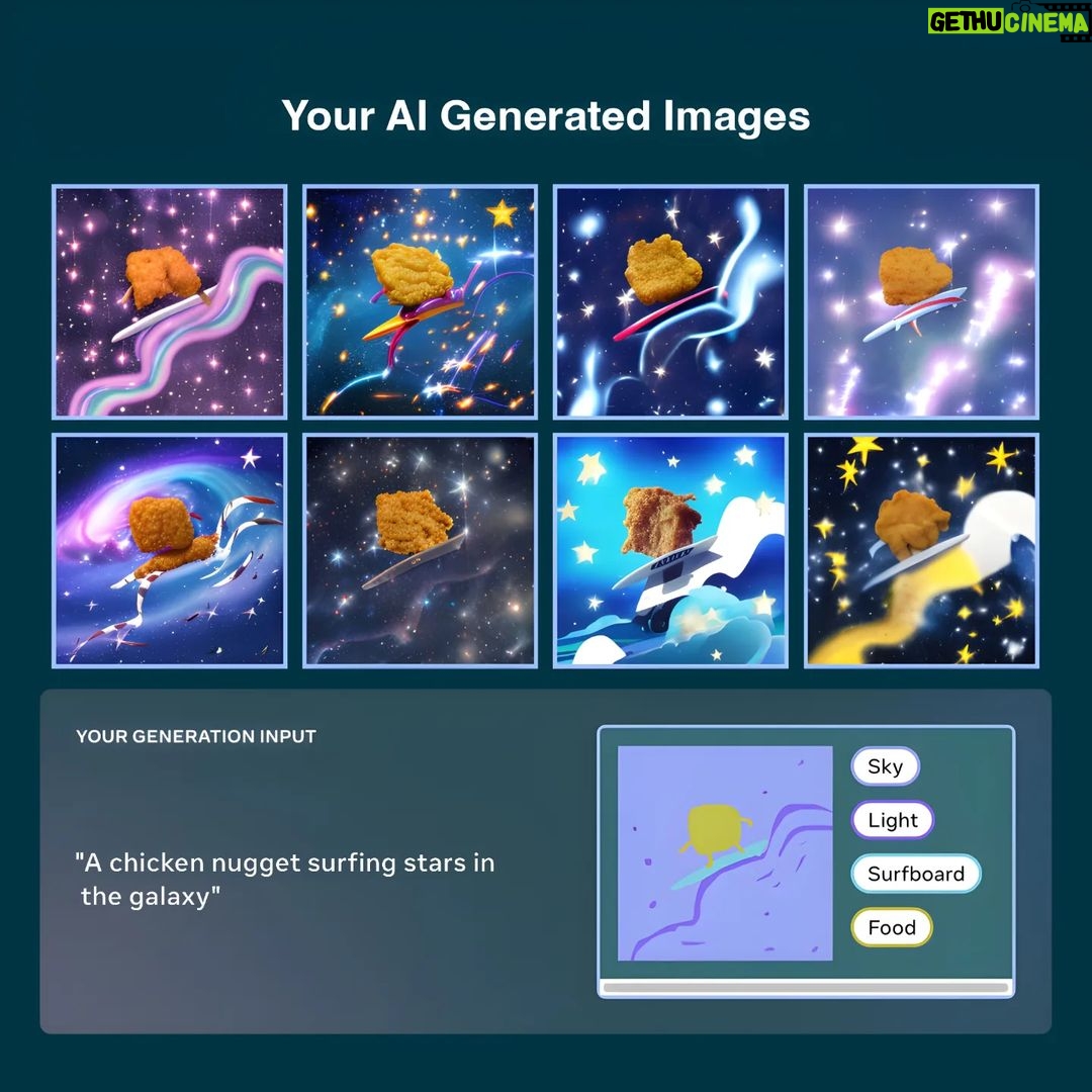 Mark Zuckerberg Instagram - I'm pretty excited about AI-generated art. Our research team built a prototype that lets you use a simple sketch alongside text to generate images. Tools like this will be great for creators, especially as they build out immersive 3D worlds.