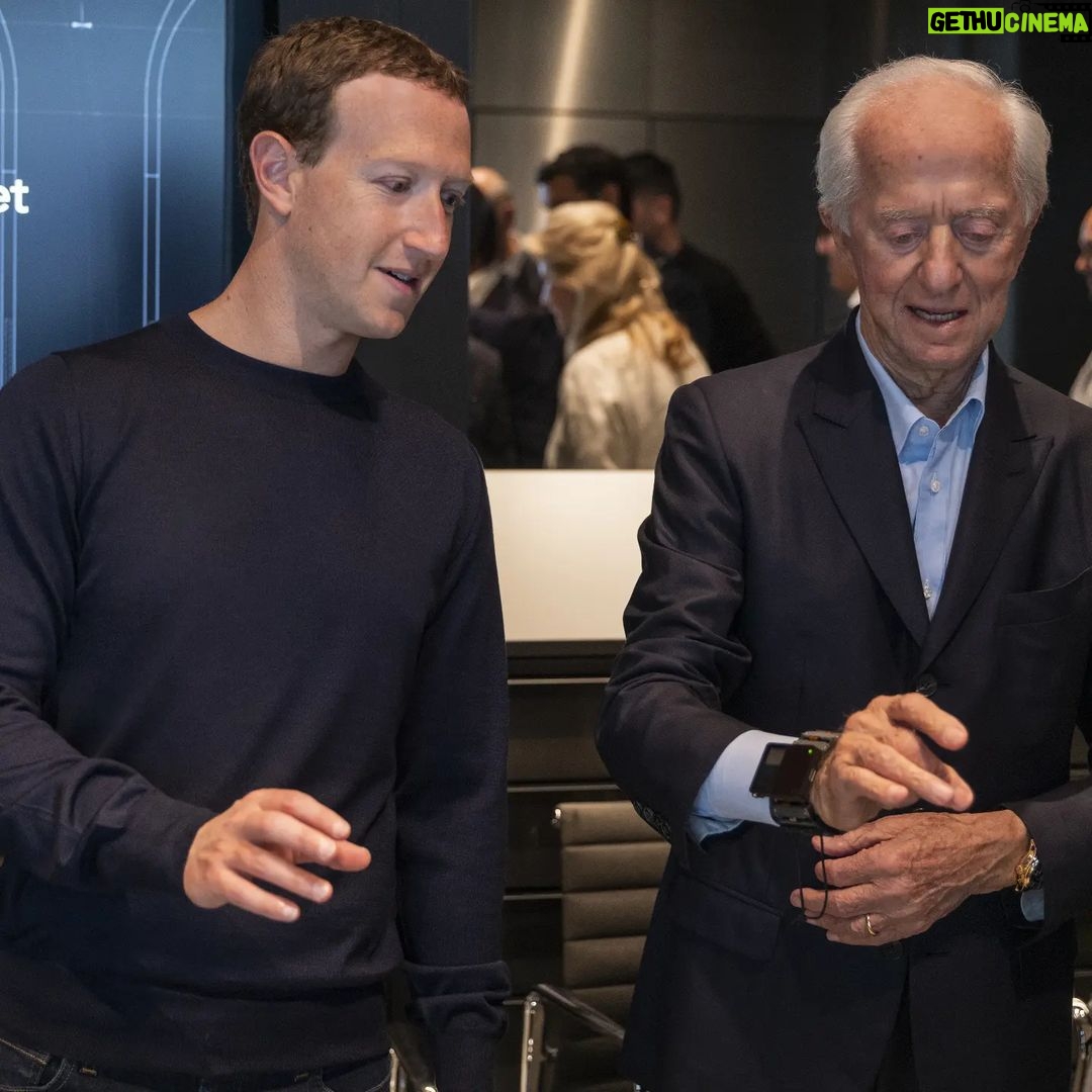 Mark Zuckerberg Instagram - Great to be back in Milan to discuss plans for new smart glasses with Leonardo Del Vecchio and the EssilorLuxottica team. Here Leonardo is using a prototype of our neural interface EMG wristband that will eventually let you control your glasses and other devices. π