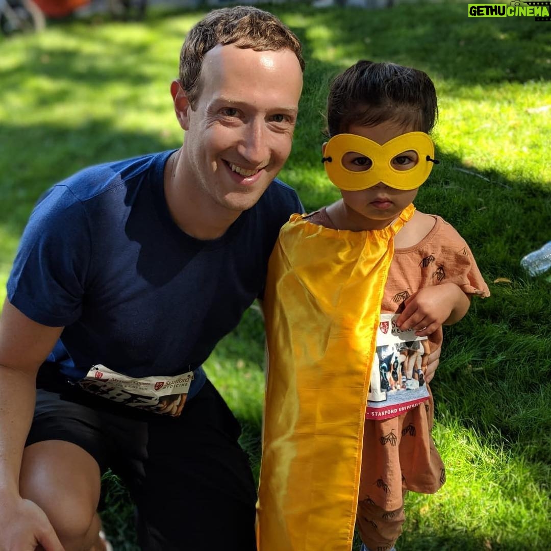 Mark Zuckerberg - 539.4K Likes - Max's first running race. Priscilla ran the Stanford 5K for Heart Health (and got a new personal record!) Then the kids all dressed up as super heroes and ran 200 meters. It was chaos.