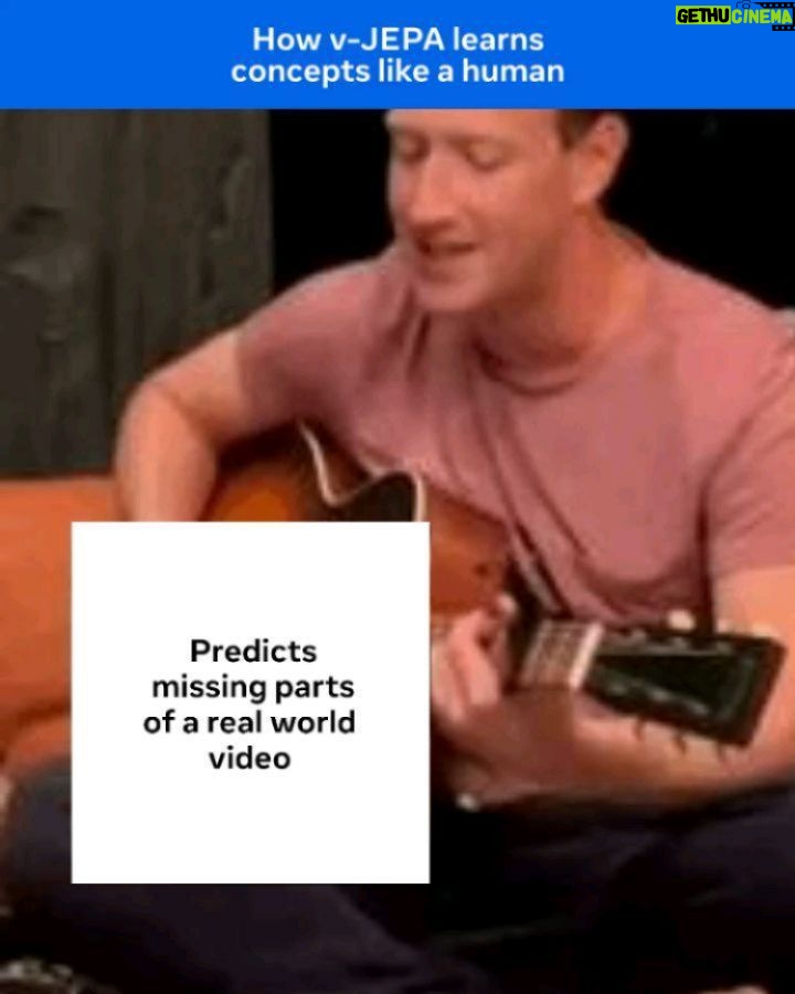 Mark Zuckerberg Instagram - Throwback to singing one of Max's favorite songs. I recently tested this video with a new AI model that learns about the world by watching videos. Without being trained to do this, our AI model predicted my hand motion as I strummed chords. Swipe to see the results...