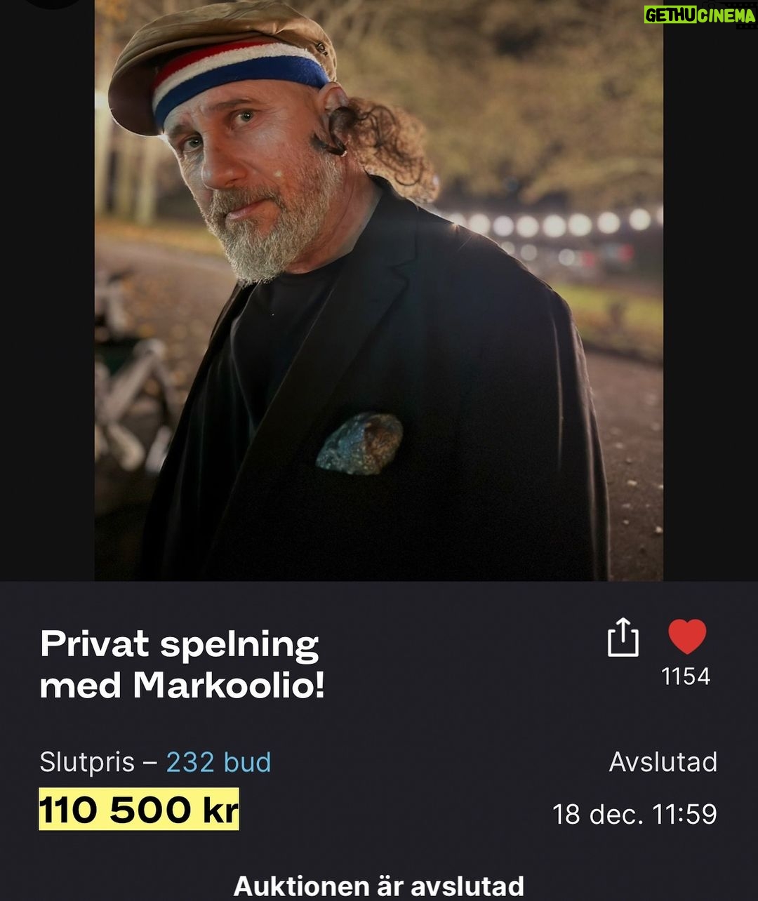 Marko Lehtosalo Instagram - Tack för att vi fick vara med och bidra till en väldigt god sak. Grattis till vinnaren. @musikhjalpen @tradera