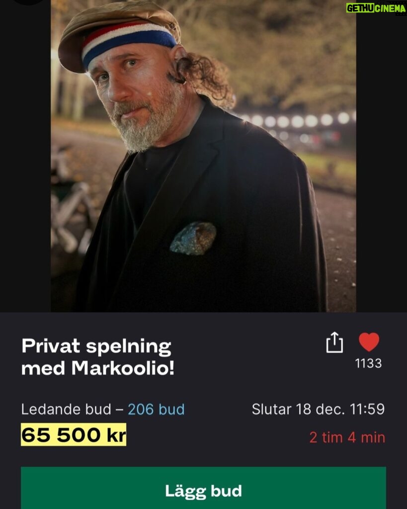Marko Lehtosalo Instagram - 2 timmar kvar av auktionen på mitt gig på tradera i förmån för musikhjälpen. In & buda!