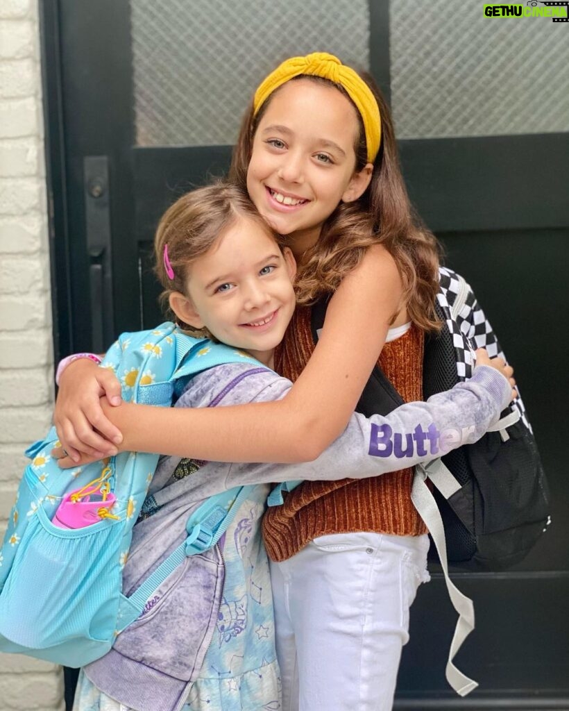 Marla Sokoloff Instagram - 1st & 4th, be still my heart! ❤ Couldn’t deal with a sign this year because I’m a happily retired homeschool teacher. . . . #firstdayofschool #firstgrade #fourthgrade #sisters
