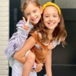 Marla Sokoloff Instagram - 1st & 4th, be still my heart! ❤️ Couldn’t deal with a sign this year because I’m a happily retired homeschool teacher. . . . #firstdayofschool #firstgrade #fourthgrade #sisters