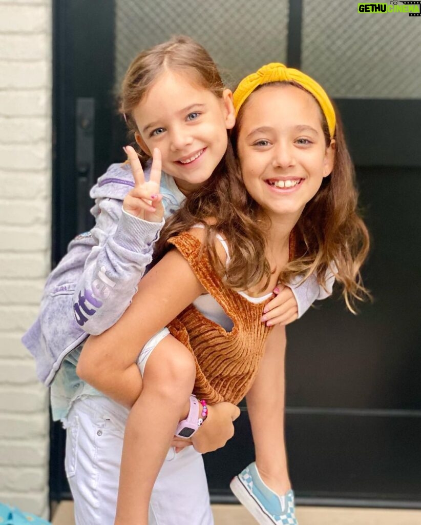 Marla Sokoloff Instagram - 1st & 4th, be still my heart! ❤ Couldn’t deal with a sign this year because I’m a happily retired homeschool teacher. . . . #firstdayofschool #firstgrade #fourthgrade #sisters