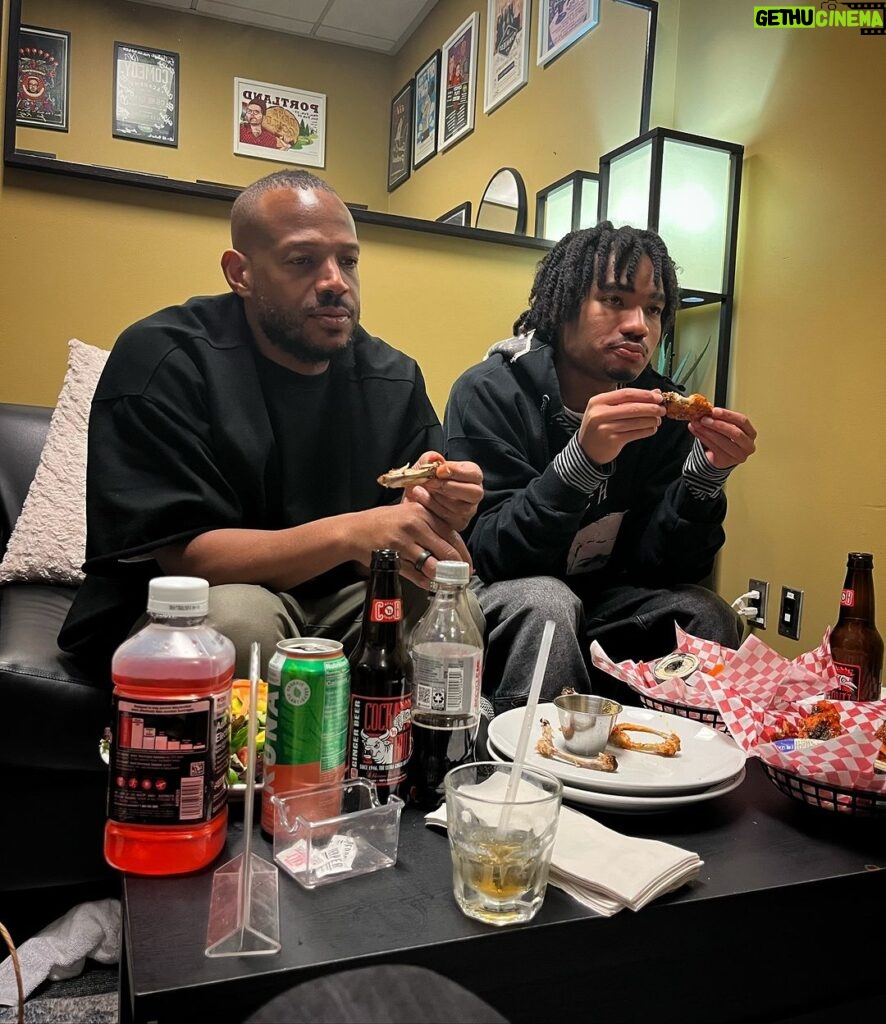 Marlon Wayans Instagram - Backstage at one of my shows reloading in some nutrition. Got my young lion learnjngbthrough osmosis on how to be fearless and just DO DREAMS…. Don’t think them, do them! We ain’t afraid of shit, ain’t no what if it doesn’t happen… FUCK THAT we make it happen