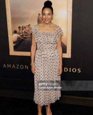 Marsha Thomason Instagram - Great night celebrating my friend @joelphillimore and the rest of the remarkable cast of The Boys In The Boat directed by George Clooney. Also happy to get a red carpet wear out of this @laceandbeads_london dress that I love!